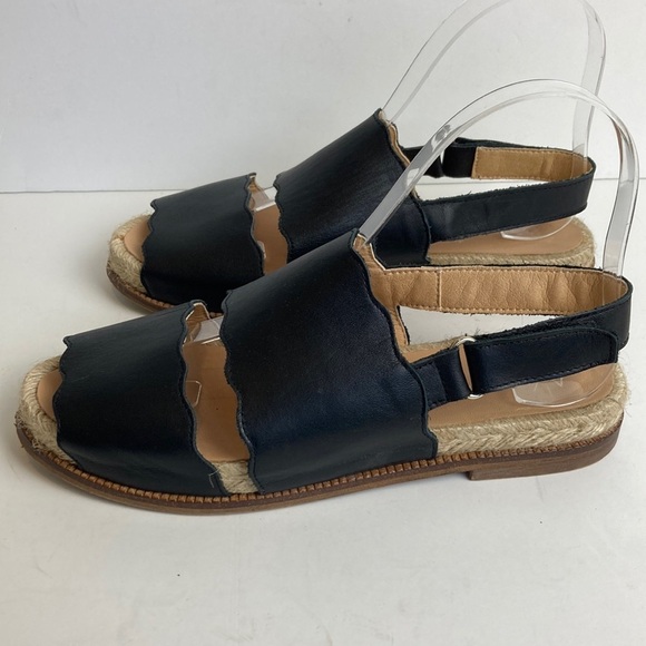 Anthropologie | Black Mollie Scalloped Sandals 37 Slingback Espadrilles Vacation - Picture 4 of 16